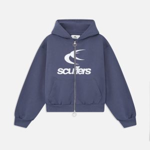 Logo Navy Zipped Hoodie