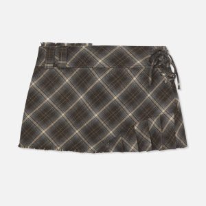 Pleat Blue Checkered Skirt