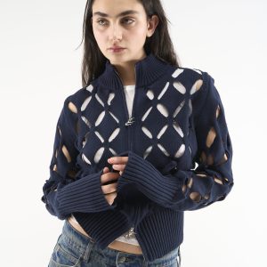 Cambodia Holes Navy Zipper Knit